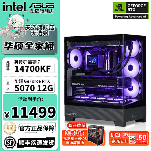 ASUS sea view room intel 14700KF 265KF graphics card 5060Ti 5070 Neptune assembly desktop delta game e-sports rendering computer host DIY complete machine I7 14700KF+RTX5070丨Configuration 2