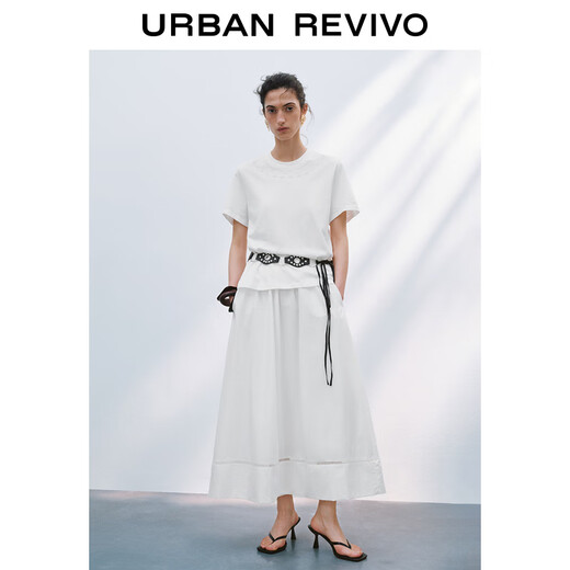 UR2025 new summer women's wave style super loose and versatile elastic waist skirt UWM550013 original white (loose) S (XS-S)