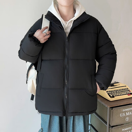 Down Cotton Jacket Men's Trendy Lightweight Cotton Jacket 2025 New Thick Large Size Warm Black Bakery Jacket Apricot 5XL