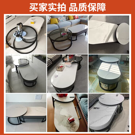 Top ax slate coffee table living room home modern light luxury simple 2025 new oval tea table tea table small apartment coffee table black frame gray cabinet 100 snow mountain white + 70 snow mountain white