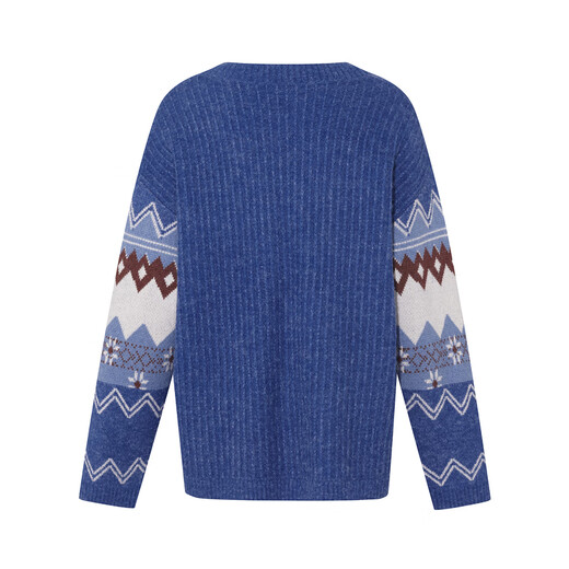 Two or Three Things Long Island Vacation 2025 Winter New Retro Appliqué Embroidered Geometric Color Block Sweater Cardigan Women's Loose Nostalgic Blue-y S