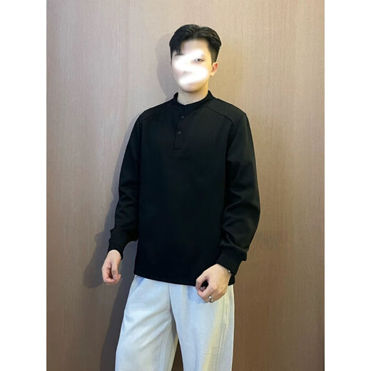 7 excellent products Henry collar sweatshirt men's autumn and winter new fashion brand heavyweight polo shirt loose shoulder jacket top men LHFS-CX81 black XL