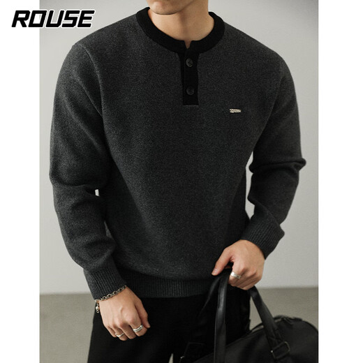 Lords sweater men's retro heavyweight Henry collar anti-pilling sweater men's autumn and winter casual warm long-sleeved bottoming shirt men's dark gray XL recommended 130-145Jin Jin equals 0.5 kg