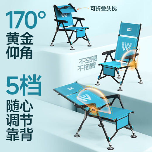 Woding fishing chair, European style fishing chair, full set of all-terrain wild fishing chair, multi-functional outdoor portable fishing folding chair, sunshade set, chair bag + aluminum magnesium 4-piece set + bait tray + 2.2m mechanical arm umbrella