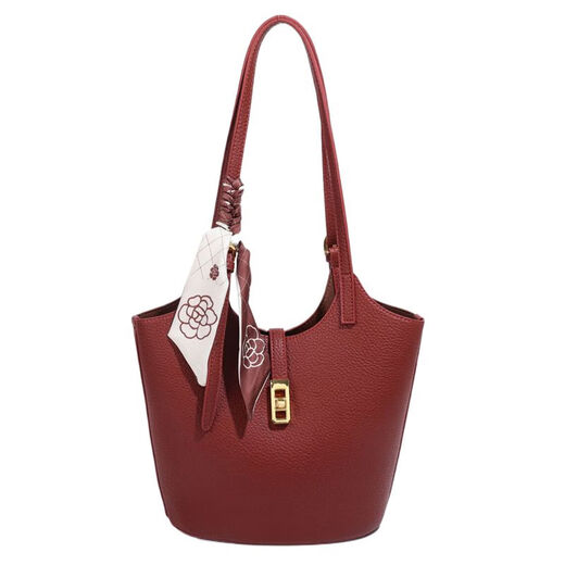 Red wedding bag for women 2024 new style single shoulder underarm bucket bag, fashionable wedding bridal bag, daily use, coffee color