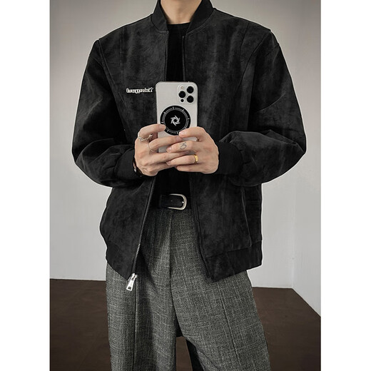 Shelley Jones American retro pu leather jacket men's jacket autumn and winter new baseball collar high-end handsome top clothing gray XL recommended 125-135Jin Jin equals 0.5 kg