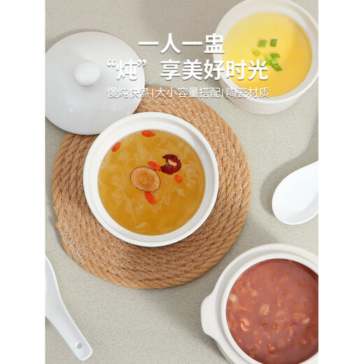 CLCEY Shaxian ceramic stew pot water-proof stew pot home simmering soup steamed egg bowl special one-portion food-grade pot thickened stew pot 2 large 550ml