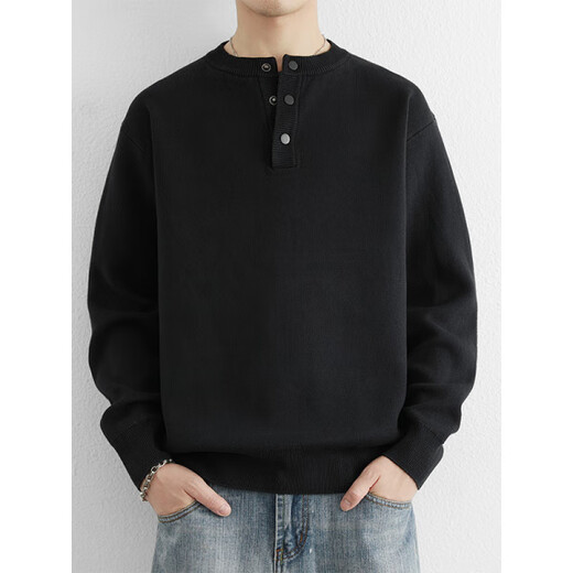 Xiao Hui Li Jia American old money style sweater men's autumn and winter lapel cotton Henry collar sweater thickened polo bottoming sweater dark coffee M _115Jin Jin is equal to within 0.5 kg