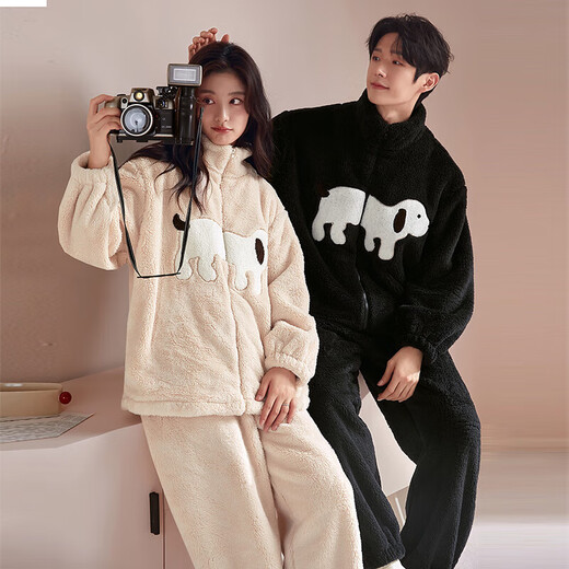 Cat Man Coral Fleece Couple Pajamas Autumn and Winter 2025 New Thick Velvet Casual Cartoon Flannel Ladies Home Clothes 89115 M