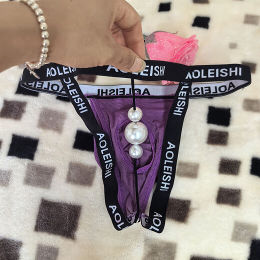 He Jiagong men's underwear, thong, double butt, exposed buttocks, hanging 3 cm beads, chrysanthemum sexy underwear with front hole and hollow for convenience, black plus 3 pieces, one size fits all, 80-135 Jin Jin is equal to 0.5 kg