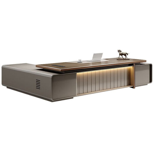 2025 new boss desk, president's office, executive desk, manager's office chair combination 2.0 meters (aluminum alloy edging) executive desk + double cabinets, gold copper yu-khaki