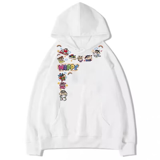 Hooded velvet sweatshirt autumn and winter new fashion cartoon small new print versatile casual trendy top msn x-W789 velvet white gray M