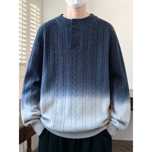 Yinwu Youth Gradient Twist Pattern Henry Collar Sweater Men's Pullover Knitted Sweater Autumn and Winter Student New Baseline Sweater 2517-Green M 95-115Jin Jin is equal to about 0.5 kg