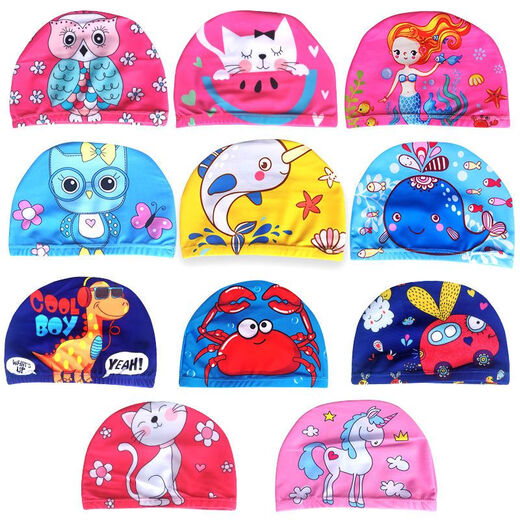 Xianzheyi Children's Cloth Cap Swimming Cap for Boys and Girls New Cartoon Cute High Elasticity Comfortable Breathable Children and Students Children's Cloth Cap + Nose Clip Earplugs Style Notes