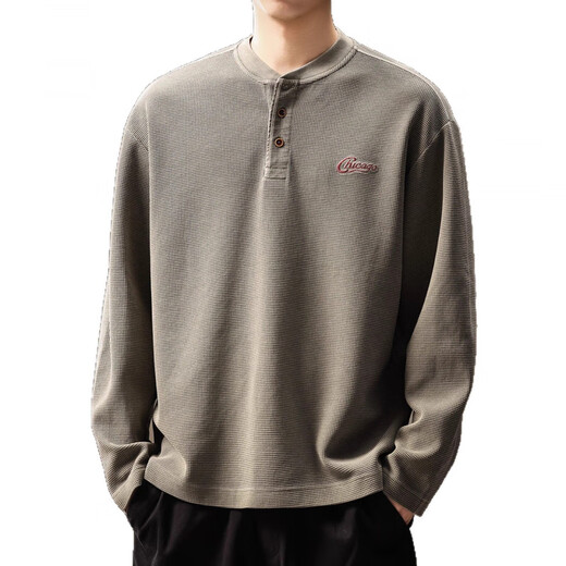 GOLDLION G+Goldlion broken code 2026 high-end American retro waffle sweatshirt men's autumn new trendy brand Henry collar loose grass green M suitable for 100-120Jin Jin equals 0.5 kg