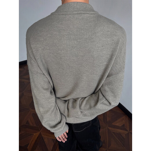 AKRJOKDKN American retro Henry collar button-up sweater for men in winter, high-end sweater, loose casual bottoming top, floral gray, high quality XL