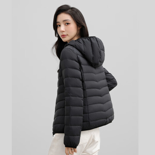 HY&CO Light Warm Down Jacket Women's Winter Short Commuting Fashion Solid Color Slim Versatile Hooded Jacket Black XL