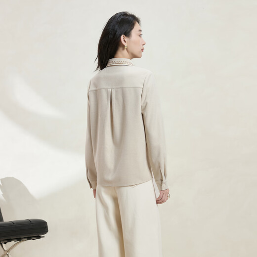 Xiran 2025 winter new style commuting simple and versatile temperament casual loose slimming embroidered long-sleeved shirt for women light khaki XL