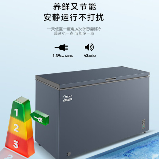 Midea 500 liters or above freezer commercial large-capacity double-door horizontal freezer deep-freezing quick-freezer large seafood special cabinet frozen meat quick-freezing cabinet tea cabinet fruit refrigerated cabinet 360 liters upgraded frost reduction and odor removal 24-year flagship new product