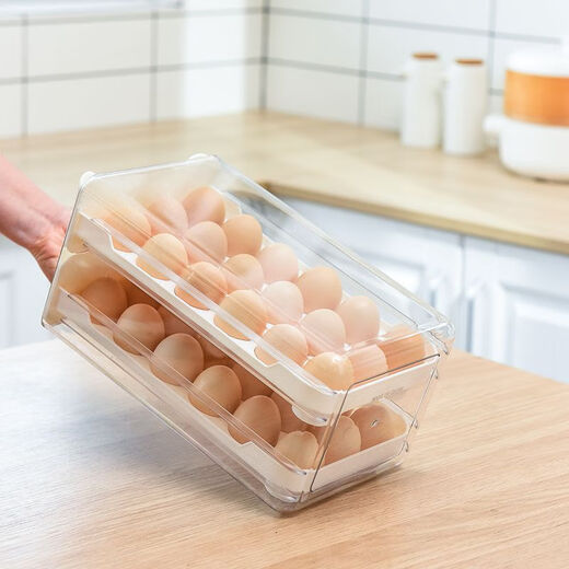 Ostar's new egg storage box drawer-type home refrigerator egg rack kitchen egg artifact food-grade egg storage box cream white single layer can hold 18 eggs