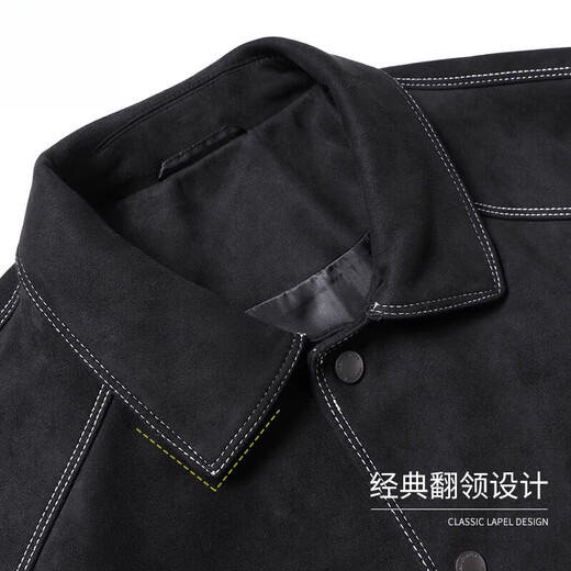 UOSO Men's Jacket Jacket Men's Short Faux Suede Casual Jacket Fashion Trend Loose Lapel Jacket Men A2J196326 Gray L 175 (Suitable for 135-150 Jin Jin equals 0.5 kg)