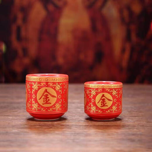 Chanting fantasy offering cup, ceramic wine cup, worshiping gods, offering incense, offering wine cup, red small gold jade, full hall, Buddhist ornaments, Chinese style large moonlight cup, 1 piece