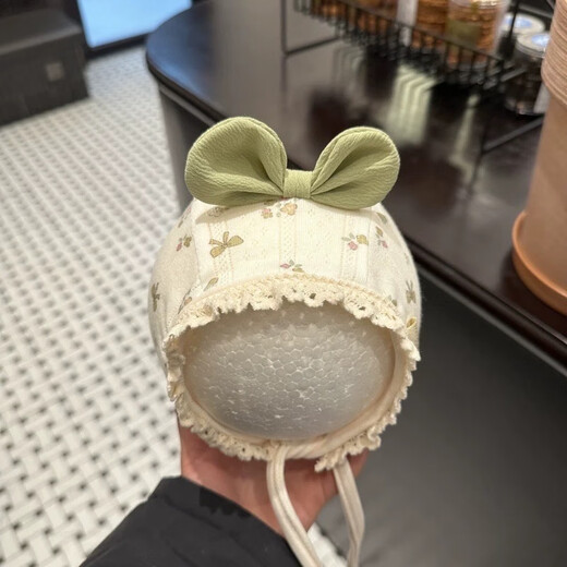 宝宝帽子春秋护耳帽可爱韩版纯棉系带宫廷帽婴幼儿出游包脸帽胎帽 米色_蝴蝶结 170 0-6个月帽围36-40cm_均码