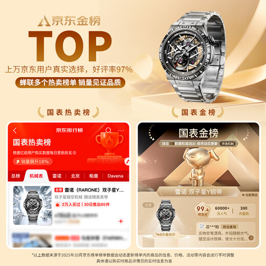 Renault (RARONE) New Year Gift Gemini Y National Watch Men's Mechanical Watch Skeleton Mechanical Watch Steel Strap Birthday Gift