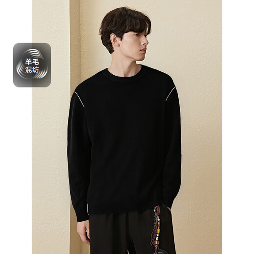 GXG Men's Contrast Color Sweater Chenille Sweater Warm Commuting Winter 2024 Black 180/XL