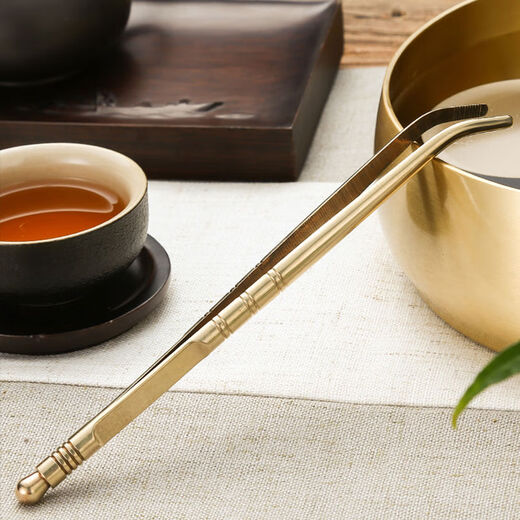 Vinoa copper tea clip, tea tweezers, non-slip tea cup clip, cup washing clip, silicone anti-scalding kung fu tea set accessories, brass tea clip, 2 brass tea clips + silicone cover
