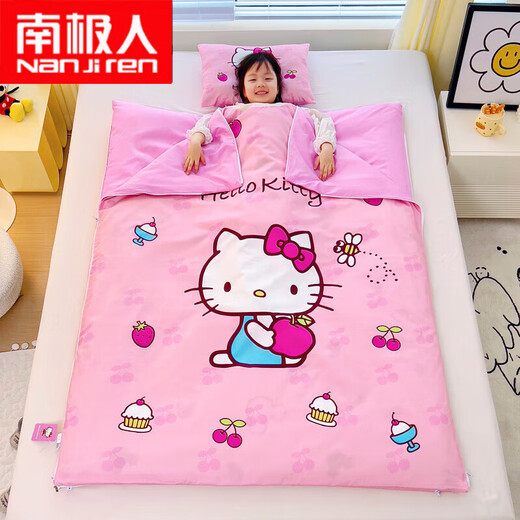 Nanjiren removable and washable multi-size cotton Sanrio sleeping bag, children's sleeping bag, baby quilt, dual-purpose baby anti-kick quilt, Apple KT 80*120cm+2 thin core spring and summer models
