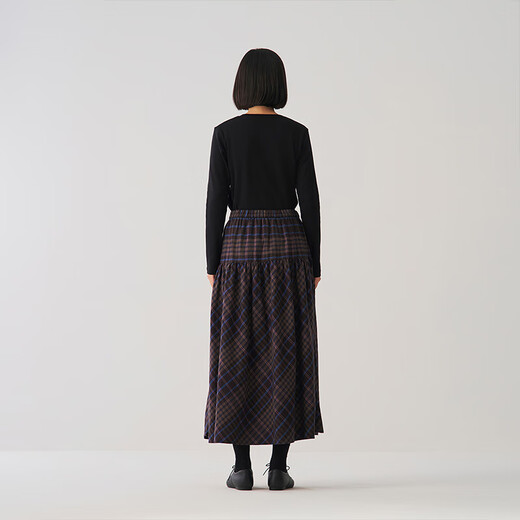 MUJI Women's Flannel Pleated Skirt Long Skirt Women's Skirt Women's Fall 25 BE1D1C5A Brown Plaid M