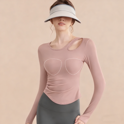 Bo Naling Yoga Wear Two-piece Set for Women Running Quick-Drying Fitness Pilates Training Dance Wear Long Sleeve Pants Suit Slanted Shoulder Hollow Yoga Suit Pink Clothes + Gray Pants L Suitable for 105-115 Jin Jin equals 0.5 kg