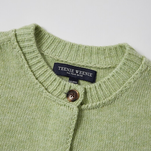 Teenie Weenie Zhao Lusi's same style Bear Girl Sheep Wool Knitted Cardigan 2025 Autumn New Sweater Mint S