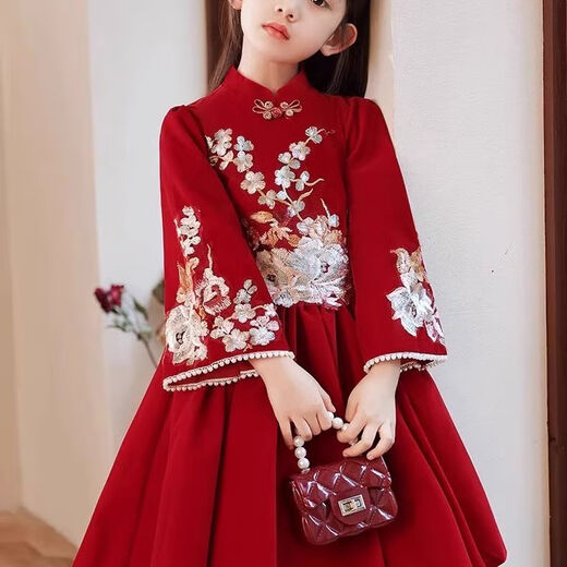 Disney (Disney) 26 new red dress princess winter velvet children's long-sleeved skirt girls autumn and winter dress spring and autumn new year velvet skirt 1755* red 140