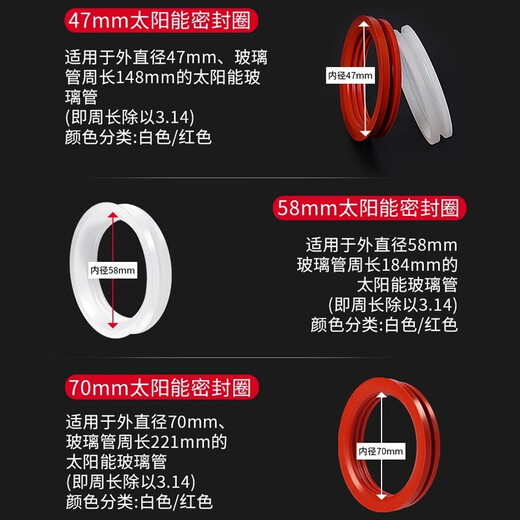 Tamushi Solar Sealing Ring Silicone Ring Water Heater Accessories Glass Tube Vacuum Tube Water Inlet and Outlet Waterproof Ring High Temperature Resistance Solar Sealing Ring-58mm-Red 5 Pack