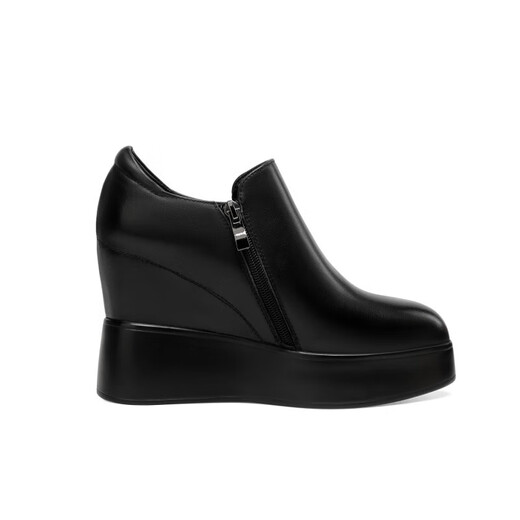 Bidu Greenland brand inner heightening black leather shoes for women invisible inner wedge shoes for all seasons 10 cm high heels platform platform thick sole women's shoes black 36 (230mm)