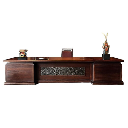 Black gold solid wood boss desk executive desk new Chinese style office desk background cabinet combination high-end chairman room furniture 2.0 meter executive desk (200*102*760cm) Gabon black gold wood
