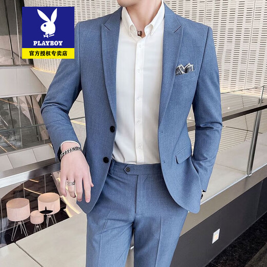 Playboy high-end suit suit for male groom and best man wedding suit Korean style slim fit Korean style lapel collar dress suit for men gray single coat 2XL recommended 135-150Jin Jin is equal to 0.5 kg
