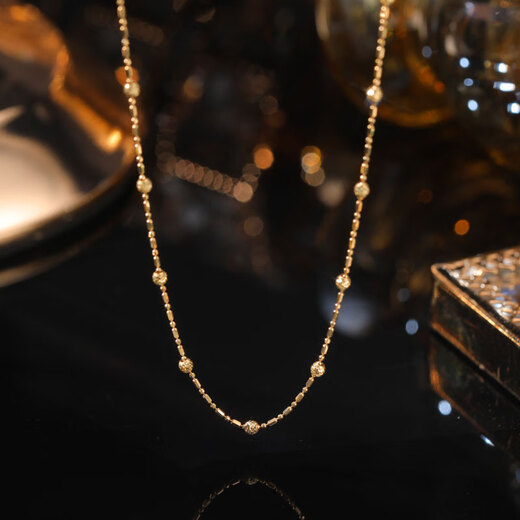 Meluxe 18K gold necklace plain gold chain flash car flower necklace fashion set chain birthday gift for girlfriend, about 2.5g (0.1g)-45cm