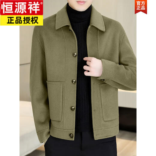 Hengyuanxiang wool coat men's short double-sided cashmere woolen jacket men's simple casual lapel woolen coat camel gray wool double-sided woolen jacket 2XL