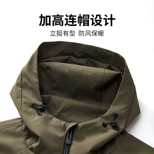 Dances with Wolves, warm as soon as you wear it, outdoor hooded jacket, trendy, versatile, warm and comfortable men's jacket, 701 Khaki L