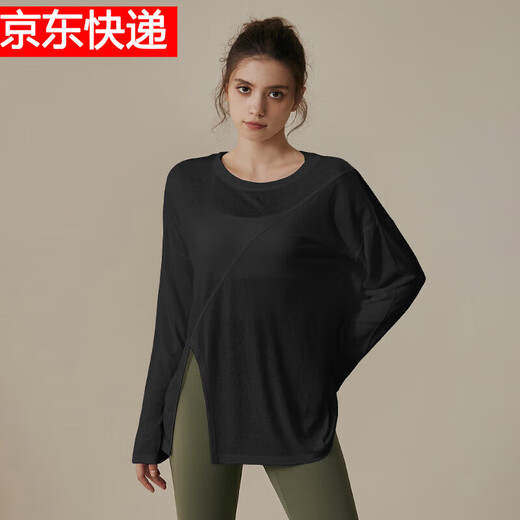 LULULOMDDW yoga wear for women, autumn and winter running loose blouse T-shirt Pilates training long-sleeved top fitness suit black M