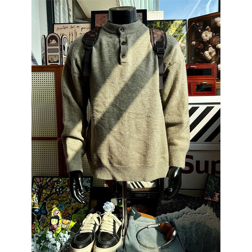 Jingxuan American retro Henry collar sweater men's autumn and winter lazy style sweater cleanfit warm inner wear floral gray upgraded version 95 users choose floral gray M