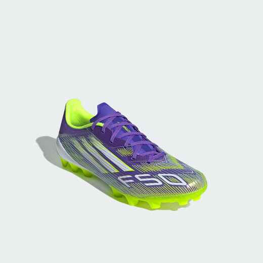 Adidas F50 LEAGUE artificial turf 2G/3G AG ultra-light customized short spike football shoes Adidas purple/white/bright lemon yellow (recommended to choose a half size larger) 40