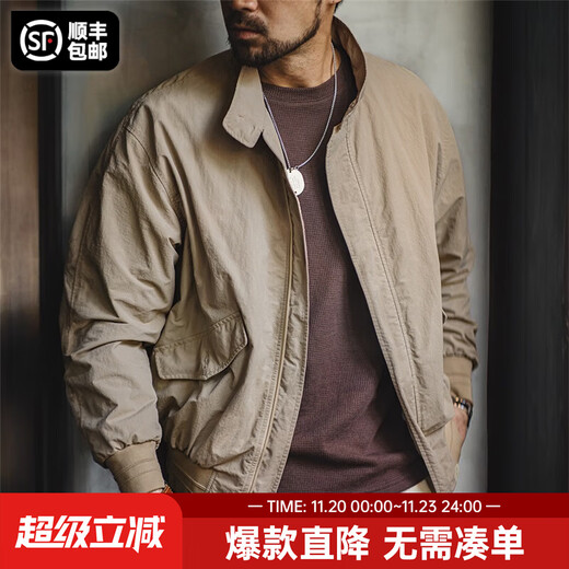 Madden Workwear American Retro Harrington G9 Stand Collar Jacket Men's Autumn Light Outdoor Ami Khaki Men's Casual Jacket Light Khaki (Loose Version) L