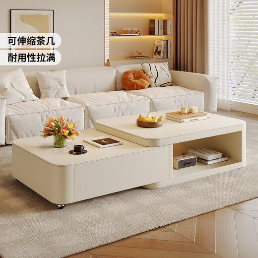 Home Fragrance Dream retractable slate coffee table living room household large and small apartment coffee table table movable cream style modern small table tea table pure white slate retractable coffee table 80*60*40cm