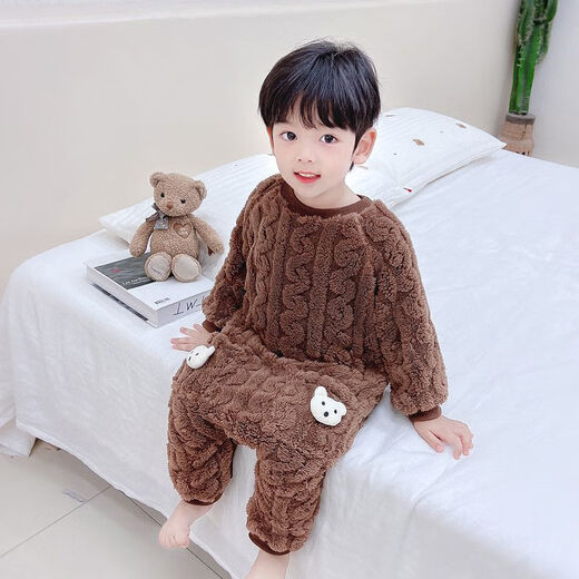 Children's one-piece pajamas autumn and winter flannel double-layer thickened baby baby sleeping bag boy's coral velvet anti-kick 1 picture color 90