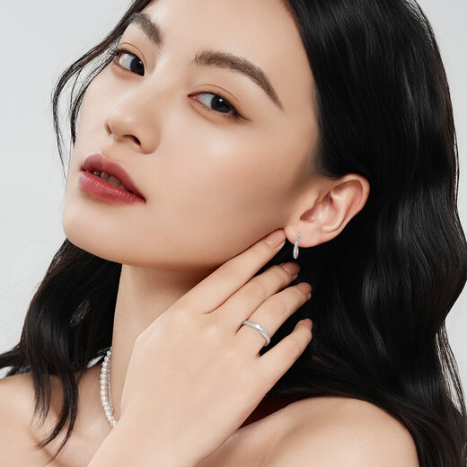 Wanfulong platinum earrings Pt950 earrings starry sky round earring hoop platinum simple jewelry birthday gift for girlfriend platinum pt950 earrings 1.17g