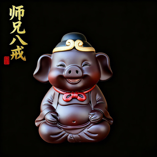 Woying (Journey to the West) Tea Pet Chinese Desktop Tea Pet Lucky Crafts Decoration Purely Handmade Creative National Style Master and Disciple 4 (Painted Color)